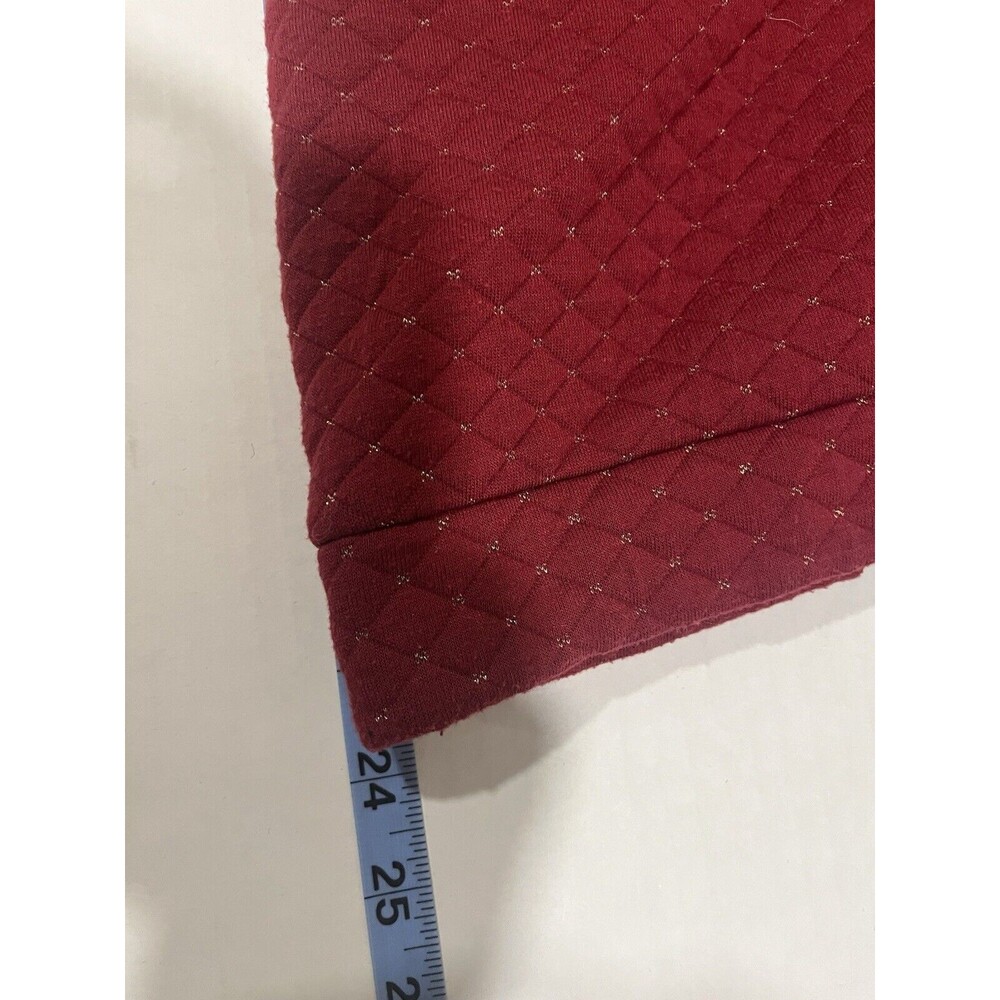 Crown & Ivy Quilted Pullover Mock Turtleneck, Red w Gold Stitch Size L - Picture 9 of 10